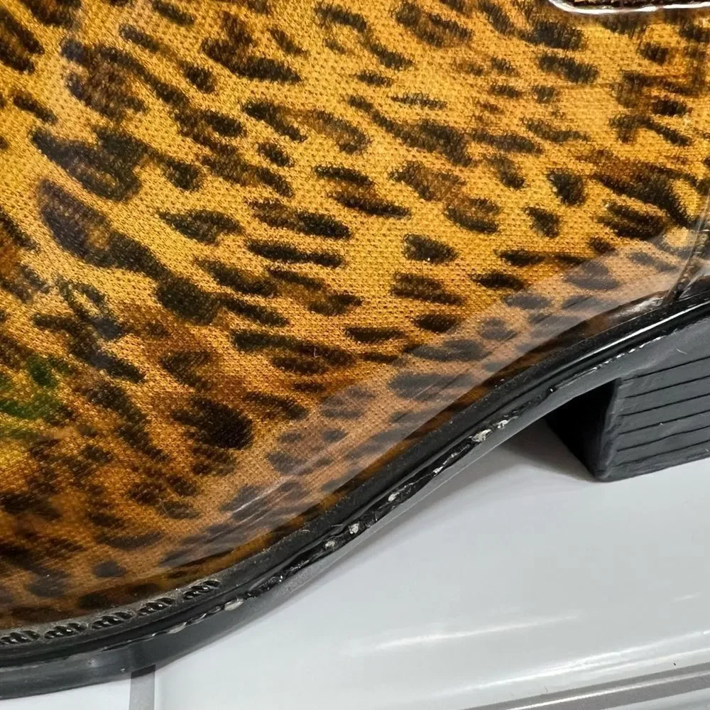 Jeffrey Campbell Rain Boots Leopard Cheetah Print Rubber Chelsea Boots Size 7